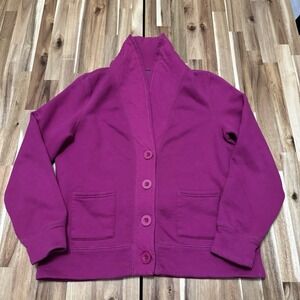 LL Bean Cardigan Sweater Womens M Pink Fleece Comfort Button Up Outdoor